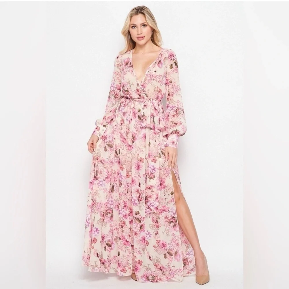 NWT Floral Pink Maxi Dress - Picture 1 of 4